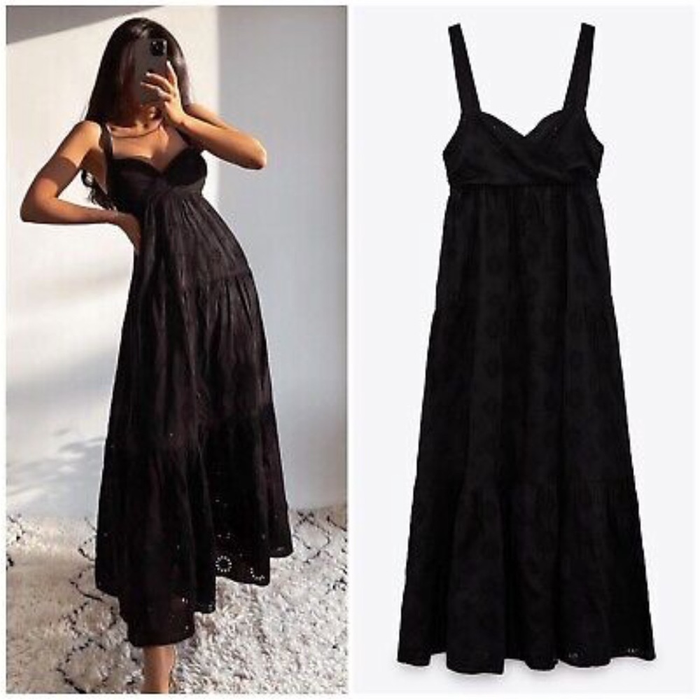 NWT Zara black Openwork Embroidery Dress